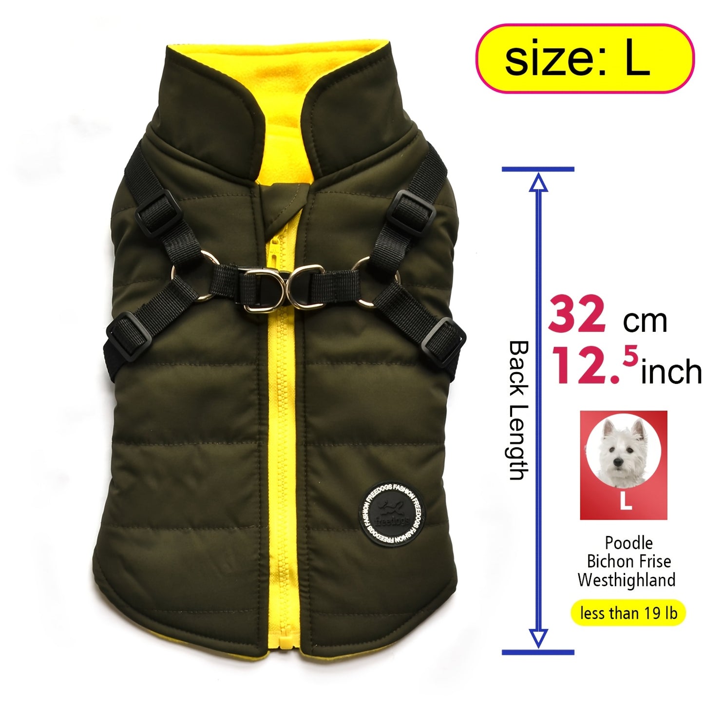 fachgo | Warm Padded Dog Vest with Harness for Small And Medium Dogs - Red Coat for Extra Comfort And Security Christmas Gift