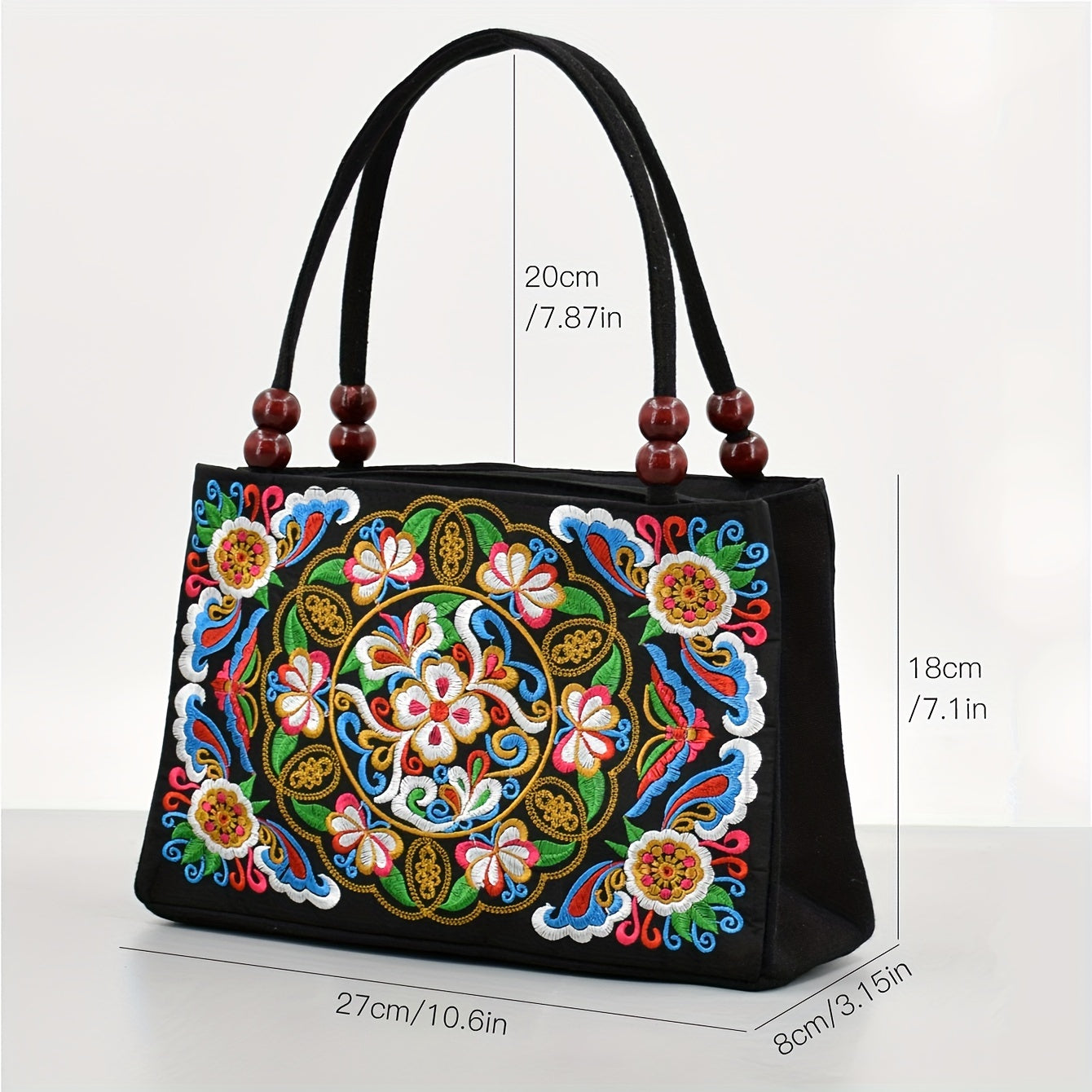 fachgo | Embroidered Handbag, Double Zipper Bag, Women's Printed Handbag