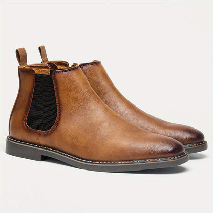fachgo | [Brown Chelsea Boots] Brown Men's Chelsea Ankle Boots | Size 40-46, Pointed Toe, TPR Sole, Faux Cover with Black Elastic Band | Ideal for Casual Wear and Vacation