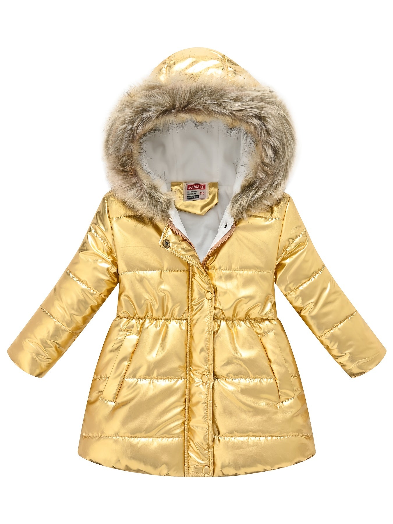 fachgo | Children's Winter New Style Thickened Glossy Hooded Jacket for Boys and Girls, Mid-Length