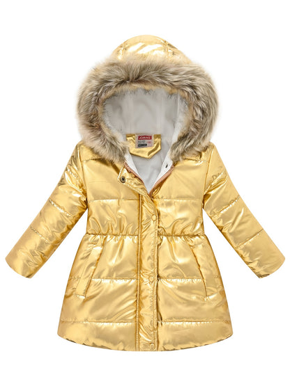 fachgo | Children's Winter New Style Thickened Glossy Hooded Jacket for Boys and Girls, Mid-Length