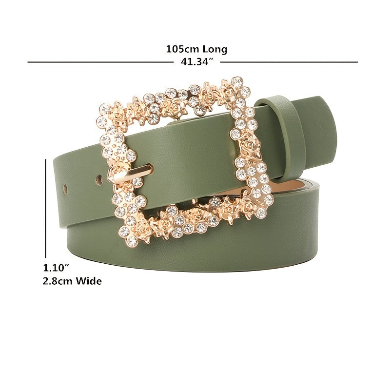 fachgo | [Elegant Belt] 2023 Women's Fashion Accessory, Elegant Alloy Rhinestone Pin Buckle Belt, Versatile Dress Decorative Accessory, Casual & Sporty Style, Hand Washable - Ideal for Weekend and Festive Occasions, Weekend Casual Wea
