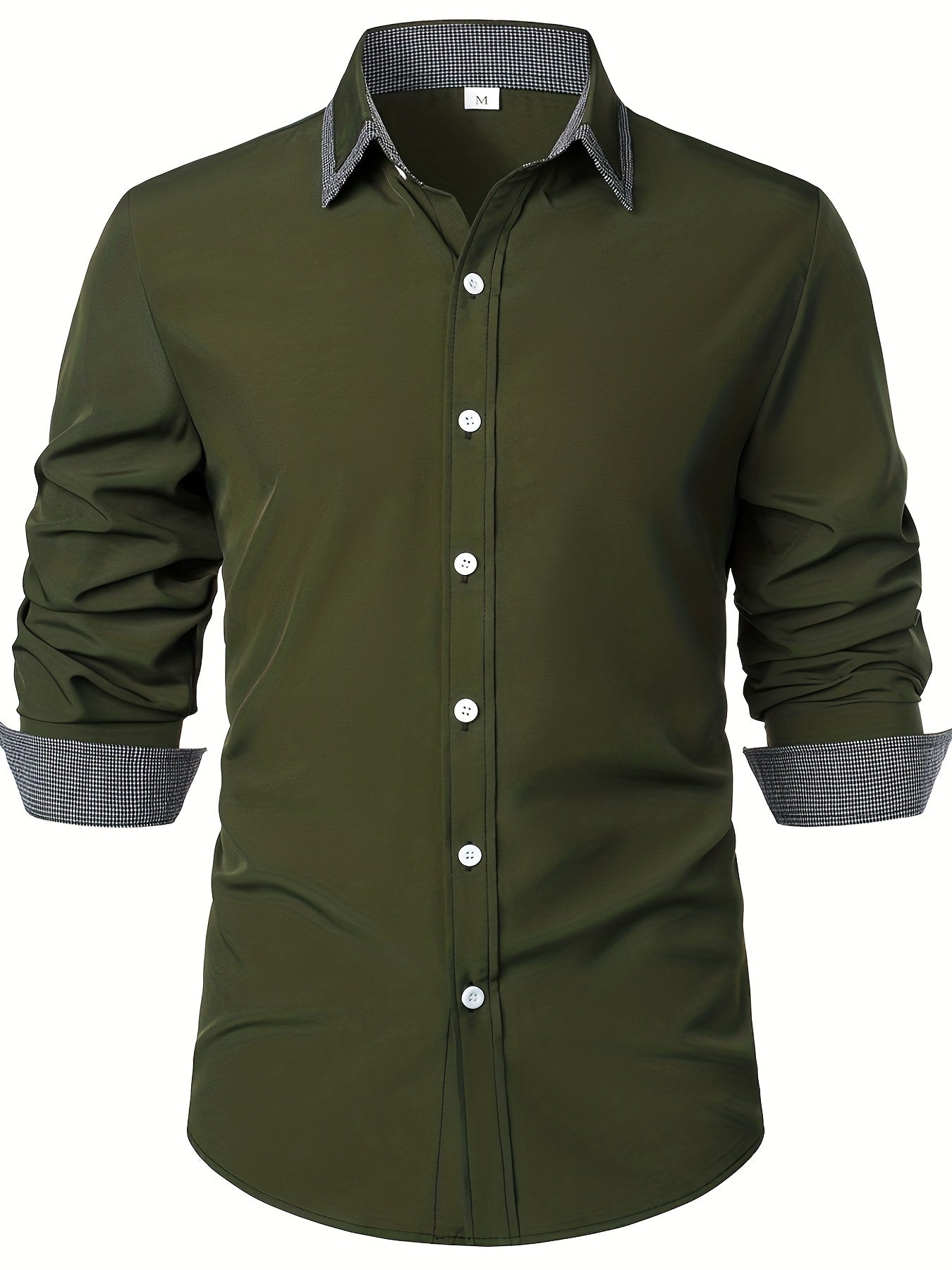 fachgo | Men'S Color-Blocked Checkered Casual Long-Sleeve Shirt