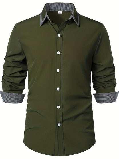 fachgo | Men'S Color-Blocked Checkered Casual Long-Sleeve Shirt