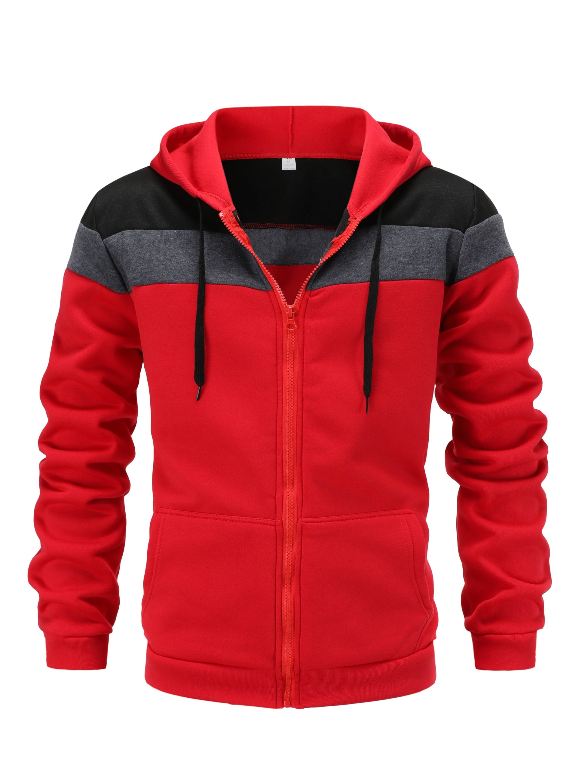 fachgo | Men'S Casual Hooded Sweatshirt, Solid Color Zip-Up Pullover, Long Sleeve Polyester Knit Fabric, Regular Fit with Slight Stretch, 160gsm - Autumn/Winter Fashion