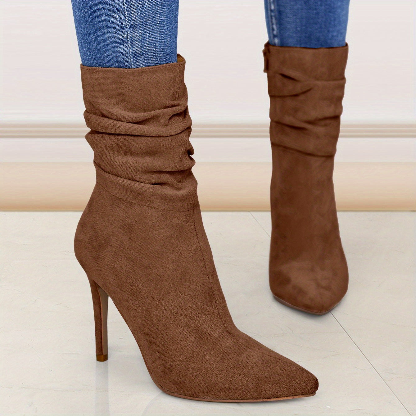 fachgo | Women's Mid-Calf Boots, Plain Fashionable Boots with Zipper for Comfort and Casual Wear, Round Toe in the Middle of Calf