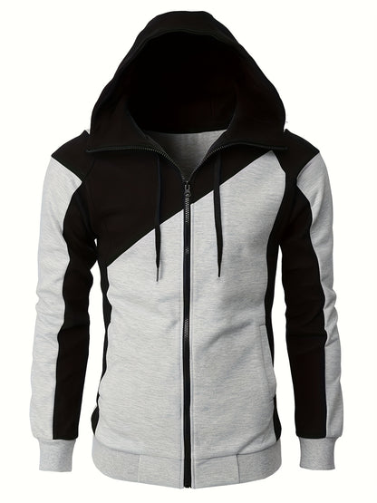 fachgo | Long Sleeves Men's Color Block Fleece Sweatshirt with Pockets, Zipper Hooded Drawstrings