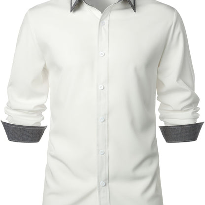 fachgo | Men'S Color-Blocked Checkered Casual Long-Sleeve Shirt