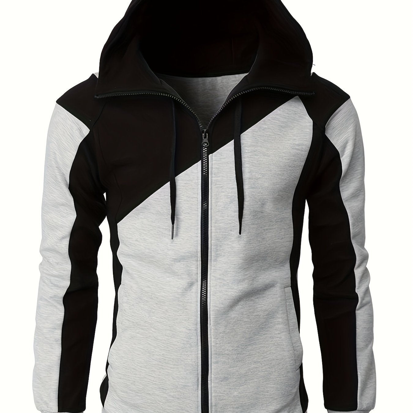 fachgo | Long Sleeves Men's Color Block Fleece Sweatshirt with Pockets, Zipper Hooded Drawstrings