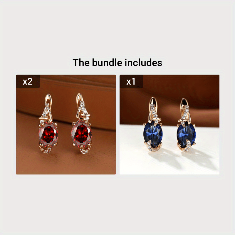 fachgo | [18K Gold Plated Earrings] 18K Gold Plated Blue Stone Stud Earrings | Trendy Round Oval Cut White Blue Red Pink Stone Drop Earrings | Anniversary Claw Earrings Jewelry for Women