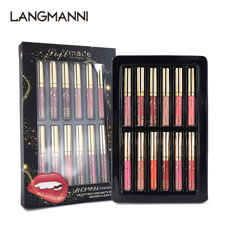 fachgo | 12 Colors Waterproof Long Lasting Lipstick, Natural Matte Sexy Moist Lip Gloss Nude Glitter Beauty Red Lip Tint for Valentine's Day Gifts and Music Festival