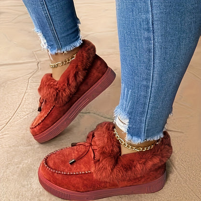 fachgo | New Women Winter Ankle Boots Snow Boots Plush Warm Slip-on Ladies Shoes Flats Plus Size