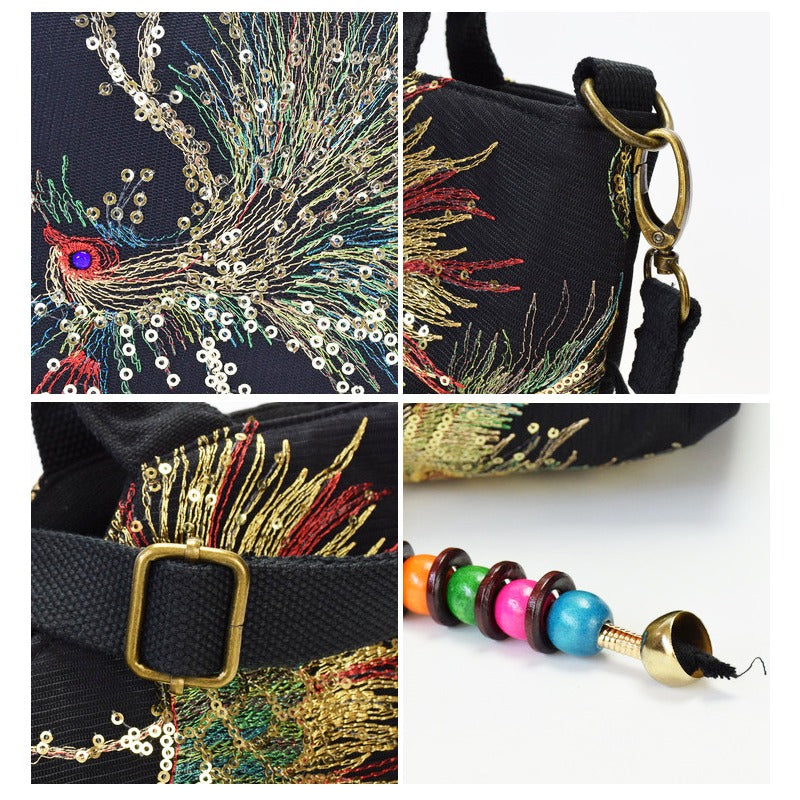 fachgo | Wo 'S Embroidered Satchel Bag, Fashion Double Handle Purse, Retro Style Handbag with Removable Strap