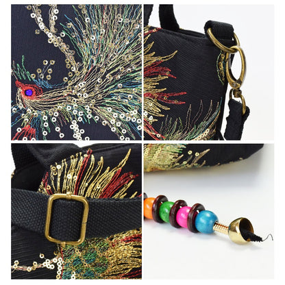 fachgo | Wo 'S Embroidered Satchel Bag, Fashion Double Handle Purse, Retro Style Handbag with Removable Strap
