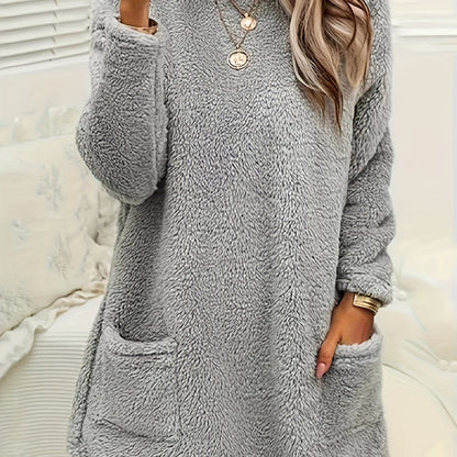 fachgo | Women's Cozy Plush Sweatshirt, Soft Purple Long Sleeve Pullover with Front Pockets Round Neck, Casual Sweater for Spring/Fall, Everyday & Formal Outfits
