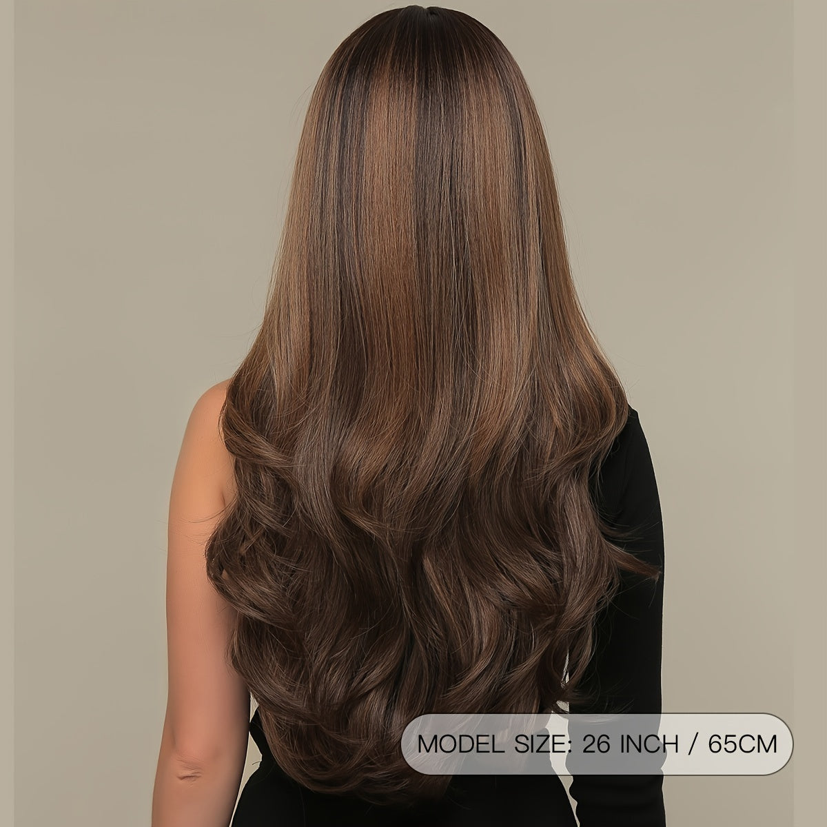 fachgo | Long Wavy Brown Wig - Natural Style Synthetic Wig with Bangs and Curly Hair for Women