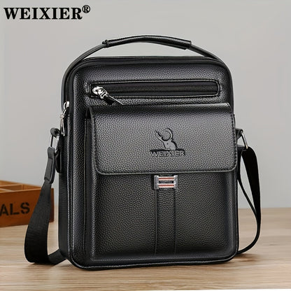 fachgo | [Vintage Business Bag] WEIXIER Men's Vintage Business Casual Adjustable Shoulder Bag - Multiple Compartments, Zippered Pockets, Compact Design, Black, Secure Zip Closure, Small Crossbody Bag