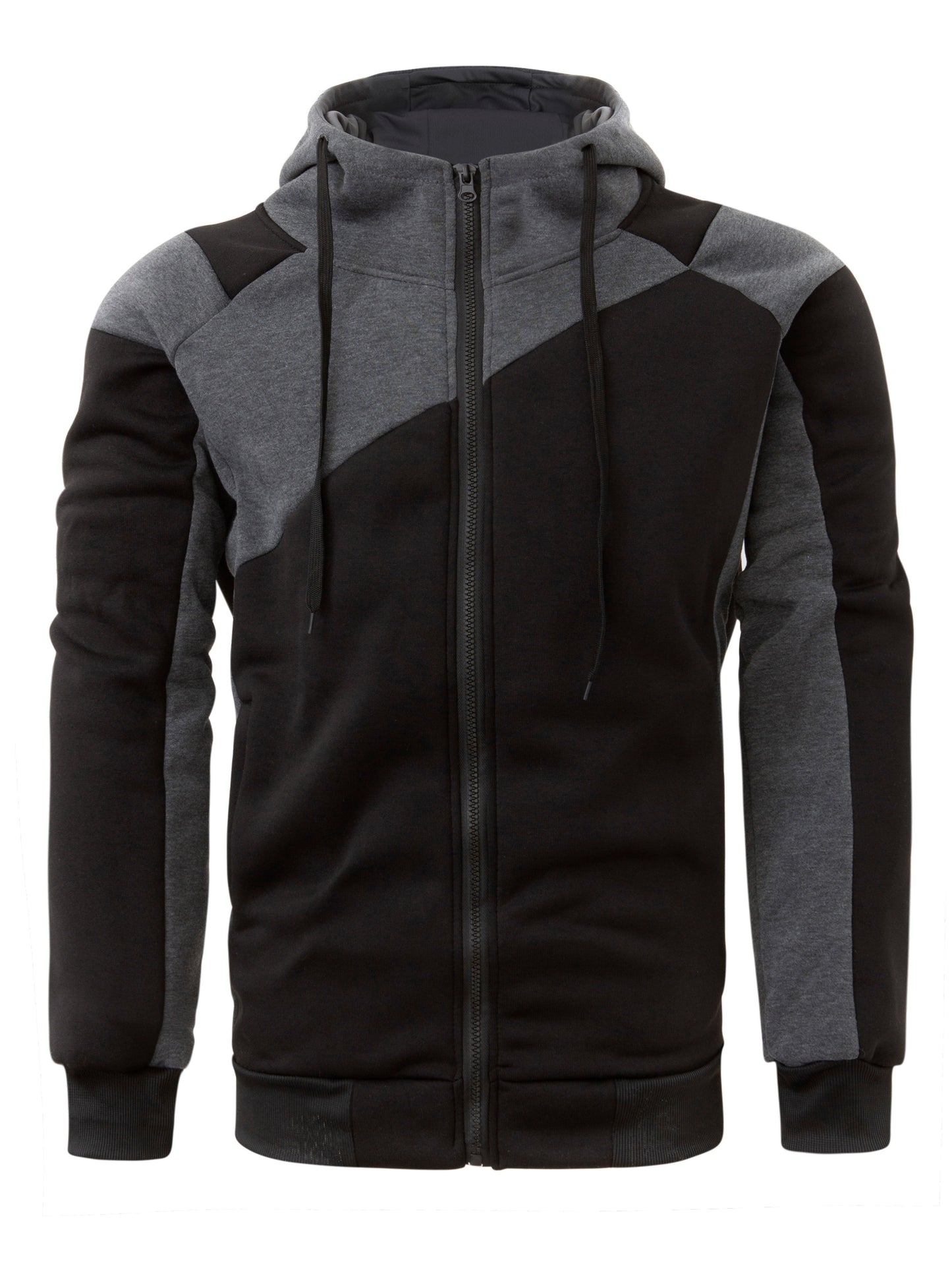 fachgo | Long Sleeves Men's Color Block Fleece Sweatshirt with Pockets, Zipper Hooded Drawstrings