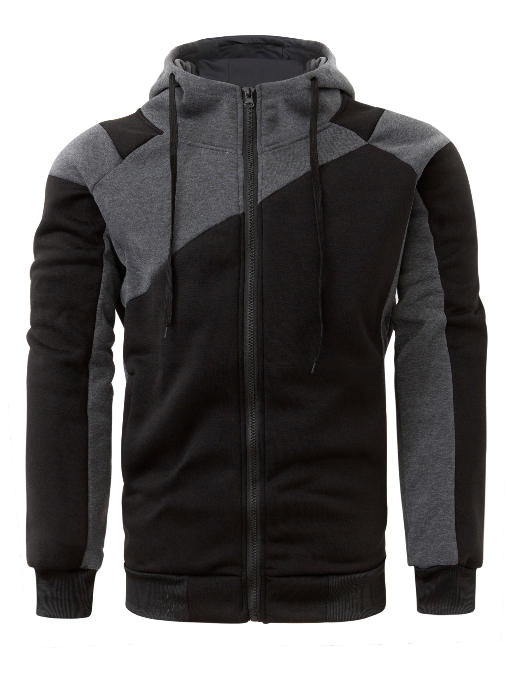 fachgo | Long Sleeves Men's Color Block Fleece Sweatshirt with Pockets, Zipper Hooded Drawstrings