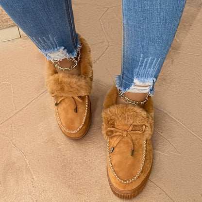 fachgo | New Women Winter Ankle Boots Snow Boots Plush Warm Slip-on Ladies Shoes Flats Plus Size