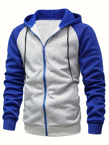fachgo | Color Block Men's Hooded Jacket Casual Long Sleeve Hoodies With Zipper Gym Sports Hooded Coat For Winter Fall