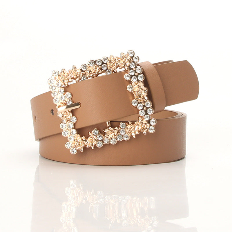 fachgo | [Elegant Belt] 2023 Women's Fashion Accessory, Elegant Alloy Rhinestone Pin Buckle Belt, Versatile Dress Decorative Accessory, Casual & Sporty Style, Hand Washable - Ideal for Weekend and Festive Occasions, Weekend Casual Wea