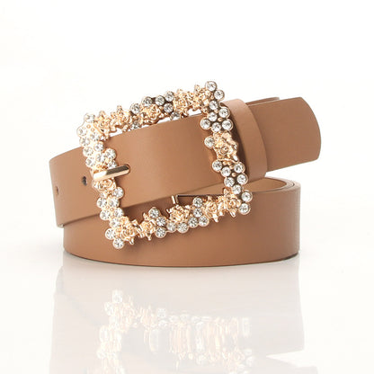 fachgo | [Elegant Belt] 2023 Women's Fashion Accessory, Elegant Alloy Rhinestone Pin Buckle Belt, Versatile Dress Decorative Accessory, Casual & Sporty Style, Hand Washable - Ideal for Weekend and Festive Occasions, Weekend Casual Wea