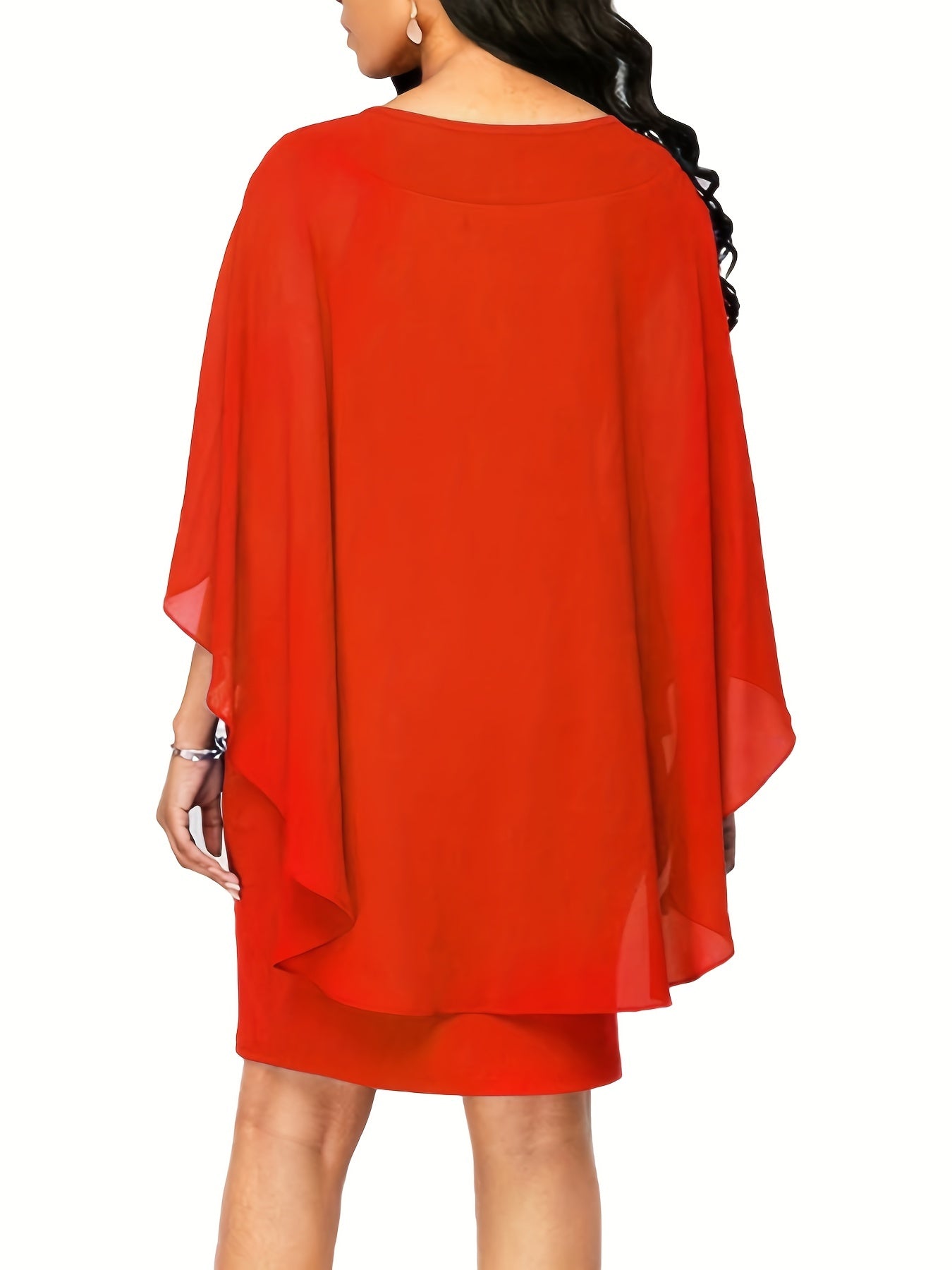 fachgo | Plus Size, Plus Size Women's Classic Solid Color Cover-Up Faux Two-Piece Blouse Chiffon Dress