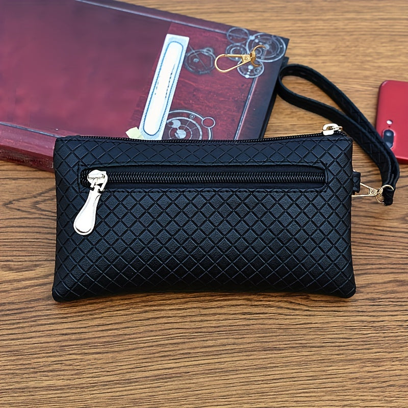 fachgo | Women's Argyle Quilted Clutch Bag, Multi Zipper Wristlet Bag For Phone & Coin, Fashion Handbag