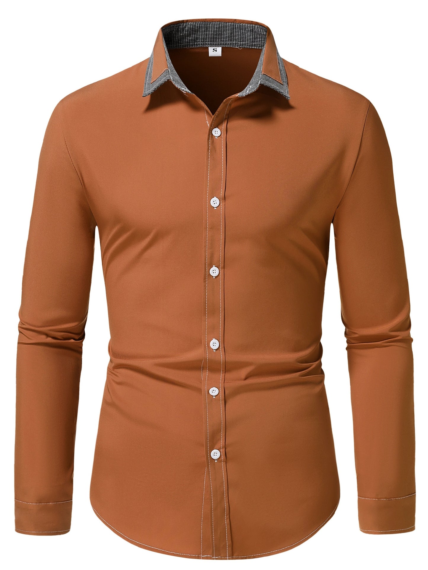 fachgo | Men'S Color-Blocked Checkered Casual Long-Sleeve Shirt