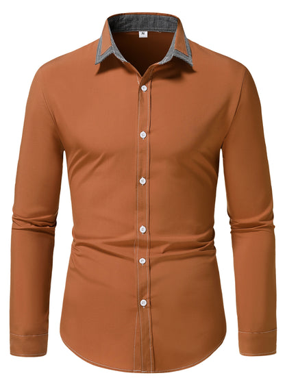 fachgo | Men'S Color-Blocked Checkered Casual Long-Sleeve Shirt