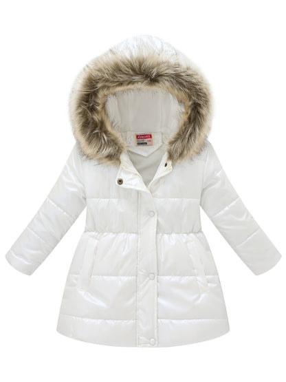 fachgo | Children's Winter New Style Thickened Glossy Hooded Jacket for Boys and Girls, Mid-Length