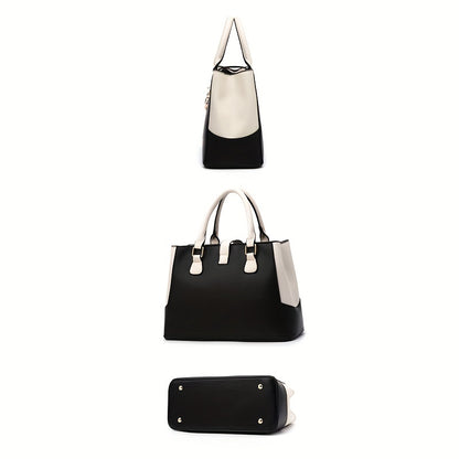 fachgo | Women's Letter Detail Shoulder Bag, Elegant Double Handle Purse, Simple Large Handbag For Work
