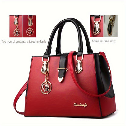 fachgo | Women's Letter Detail Shoulder Bag, Elegant Double Handle Purse, Simple Large Handbag For Work