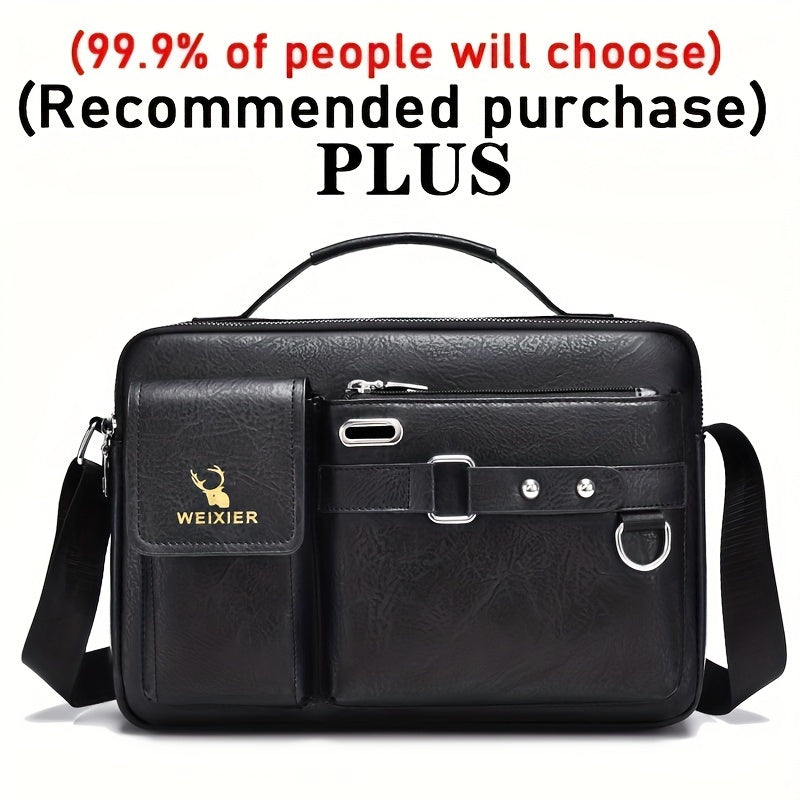 fachgo | WEIXIER Men's Business Crossbody Bag with Adjustable Strap, Golden-Tone Hardware & Multi-Compartment Design - Brown/Tan -like Texture, Golden-Tone Hardware, Compatible with iPhone/ Smartphones - Casual & Formal Office, Travel