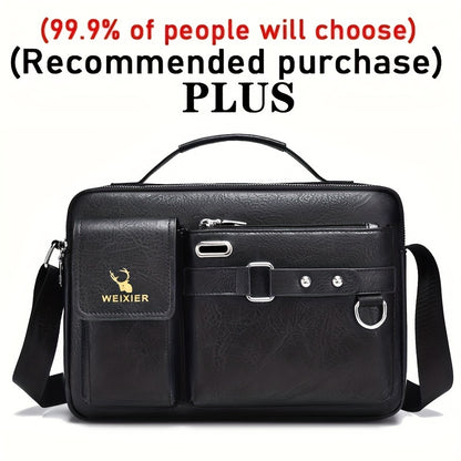 fachgo | WEIXIER Men's Business Crossbody Bag with Adjustable Strap, Golden-Tone Hardware & Multi-Compartment Design - Brown/Tan -like Texture, Golden-Tone Hardware, Compatible with iPhone/ Smartphones - Casual & Formal Office, Travel