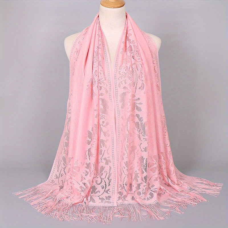 fachgo | [Floral Lace Scarf With Tassels] Ladies Women's Floral Lace Scarf Shawl With Tassels, Soft Mesh Fringe Wraps Bridal Shawl For Wedding Evening Party Dresses