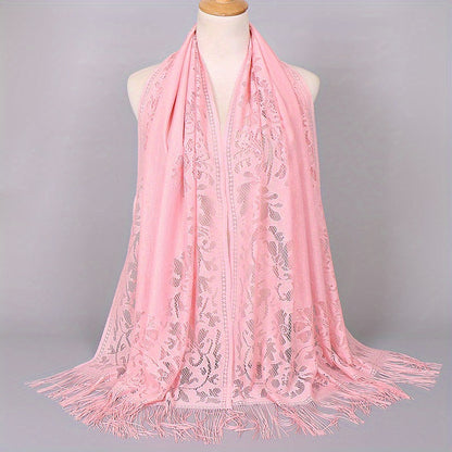 fachgo | [Floral Lace Scarf With Tassels] Ladies Women's Floral Lace Scarf Shawl With Tassels, Soft Mesh Fringe Wraps Bridal Shawl For Wedding Evening Party Dresses