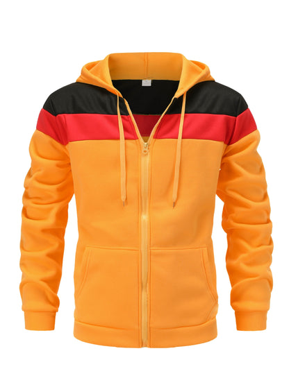 fachgo | Men'S Casual Hooded Sweatshirt, Solid Color Zip-Up Pullover, Long Sleeve Polyester Knit Fabric, Regular Fit with Slight Stretch, 160gsm - Autumn/Winter Fashion