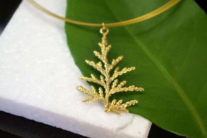 fachgo | Cypress Leaf Necklace – Gold Plated Sterling Silver Pendant | Nature