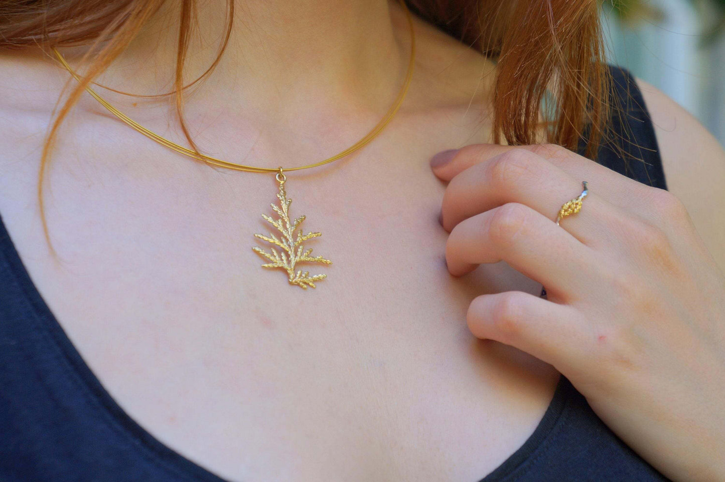 fachgo | Cypress Leaf Necklace – Gold Plated Sterling Silver Pendant | Nature