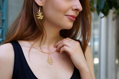 fachgo | Cypress Leaf Necklace – Gold Plated Sterling Silver Pendant | Nature