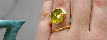 fachgo | Gold Sea Shell Ring, Gold-Plated Sterling Silver Jewelry, Murano Stone
