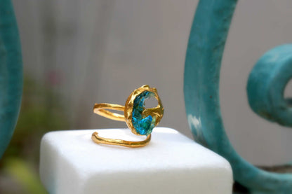 fachgo | Gold Sea Shell Ring, Gold-Plated Sterling Silver Jewelry, Murano Stone