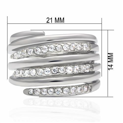 fachgo | LO2075 - Rhodium Brass Ring with AAA Grade CZ in Clear