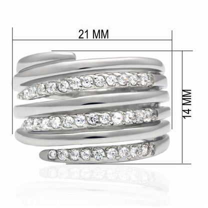 fachgo | LO2075 - Rhodium Brass Ring with AAA Grade CZ in Clear