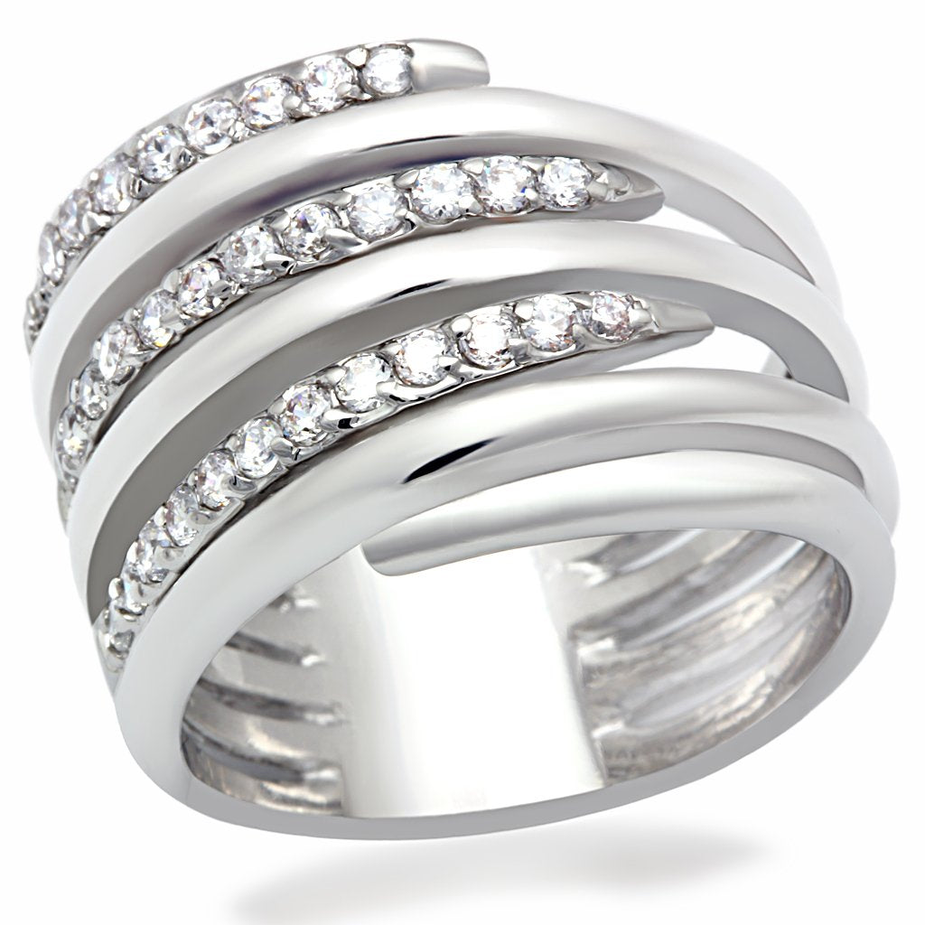 fachgo | LO2075 - Rhodium Brass Ring with AAA Grade CZ in Clear