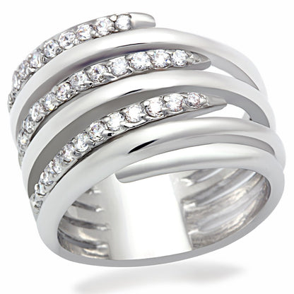 fachgo | LO2075 - Rhodium Brass Ring with AAA Grade CZ in Clear