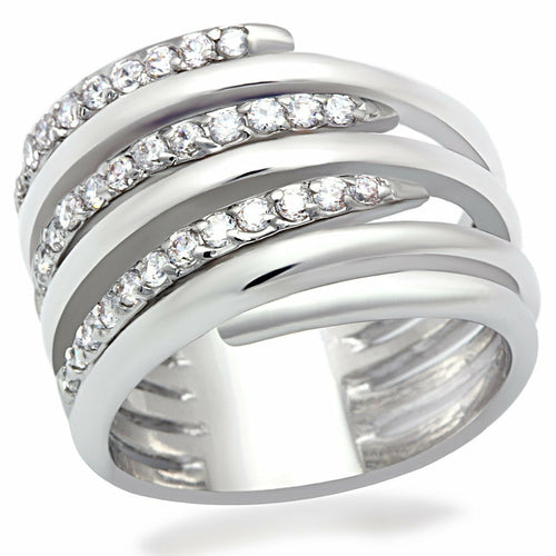 fachgo | LO2075 - Rhodium Brass Ring with AAA Grade CZ in Clear