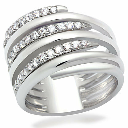 fachgo | LO2075 - Rhodium Brass Ring with AAA Grade CZ in Clear